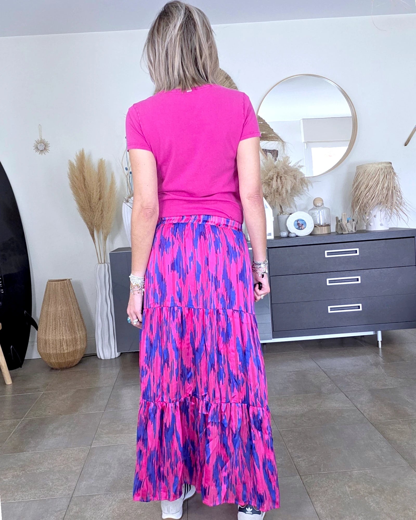 Jupe longue rose fuchsia et bleu roi
