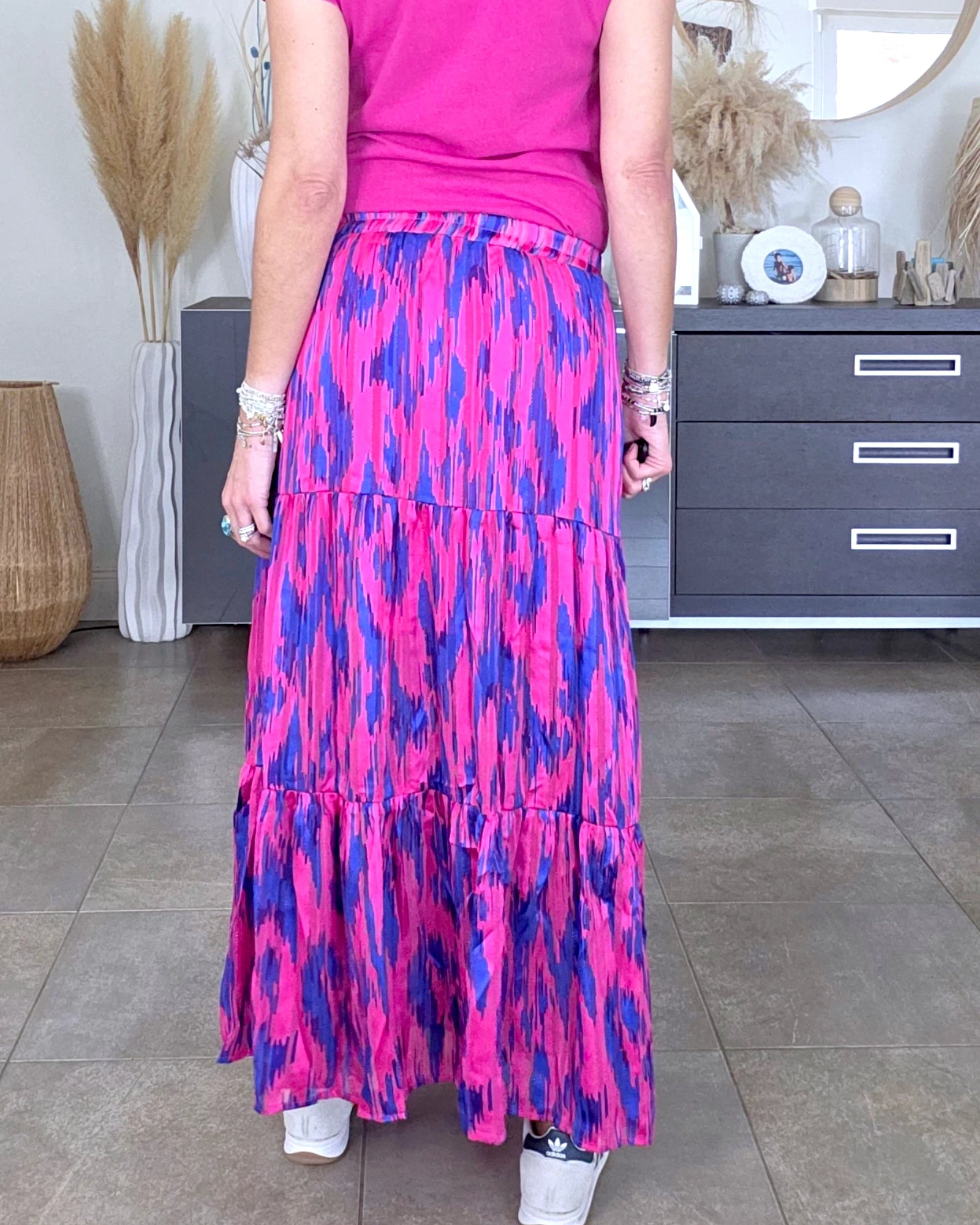 Jupe longue rose fuchsia et bleu roi