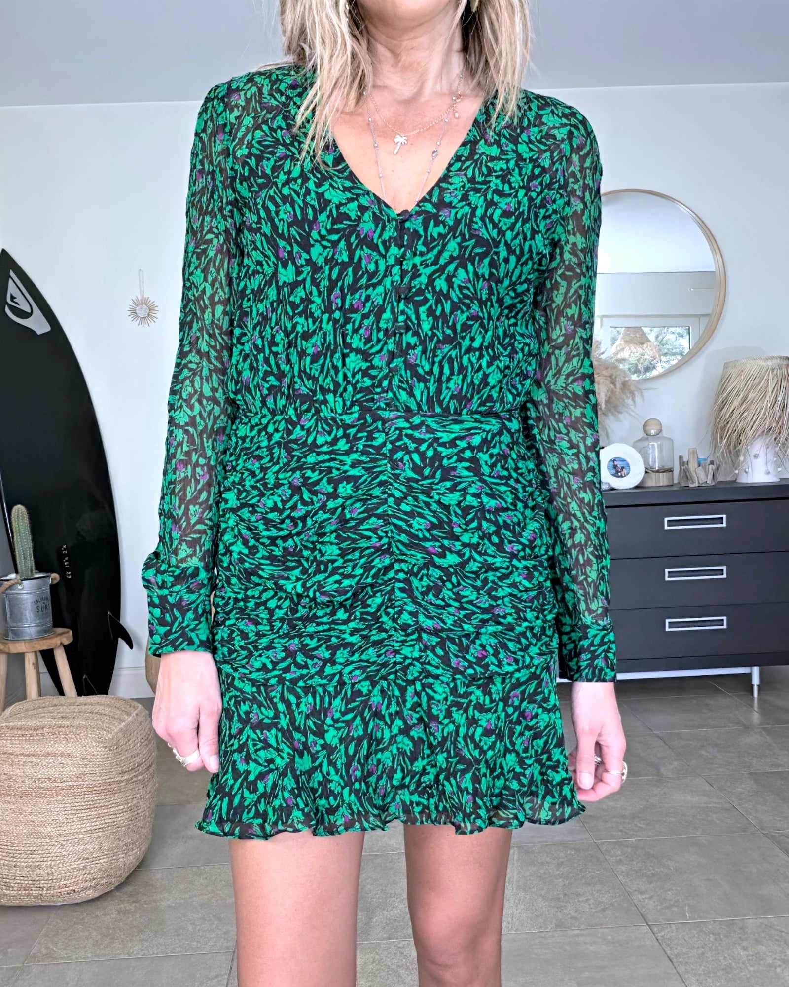 Robe Verte à imprimé noir