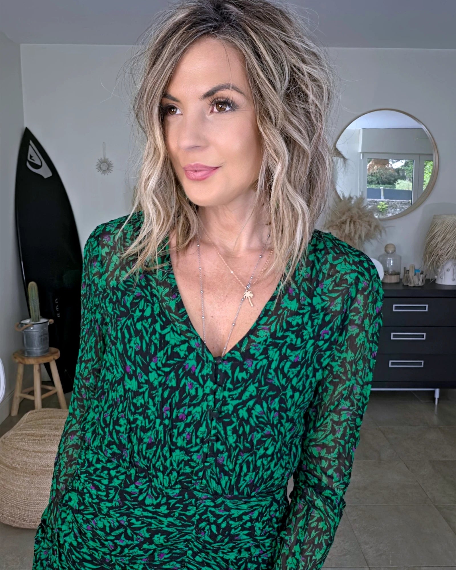 Robe Verte à imprimé noir