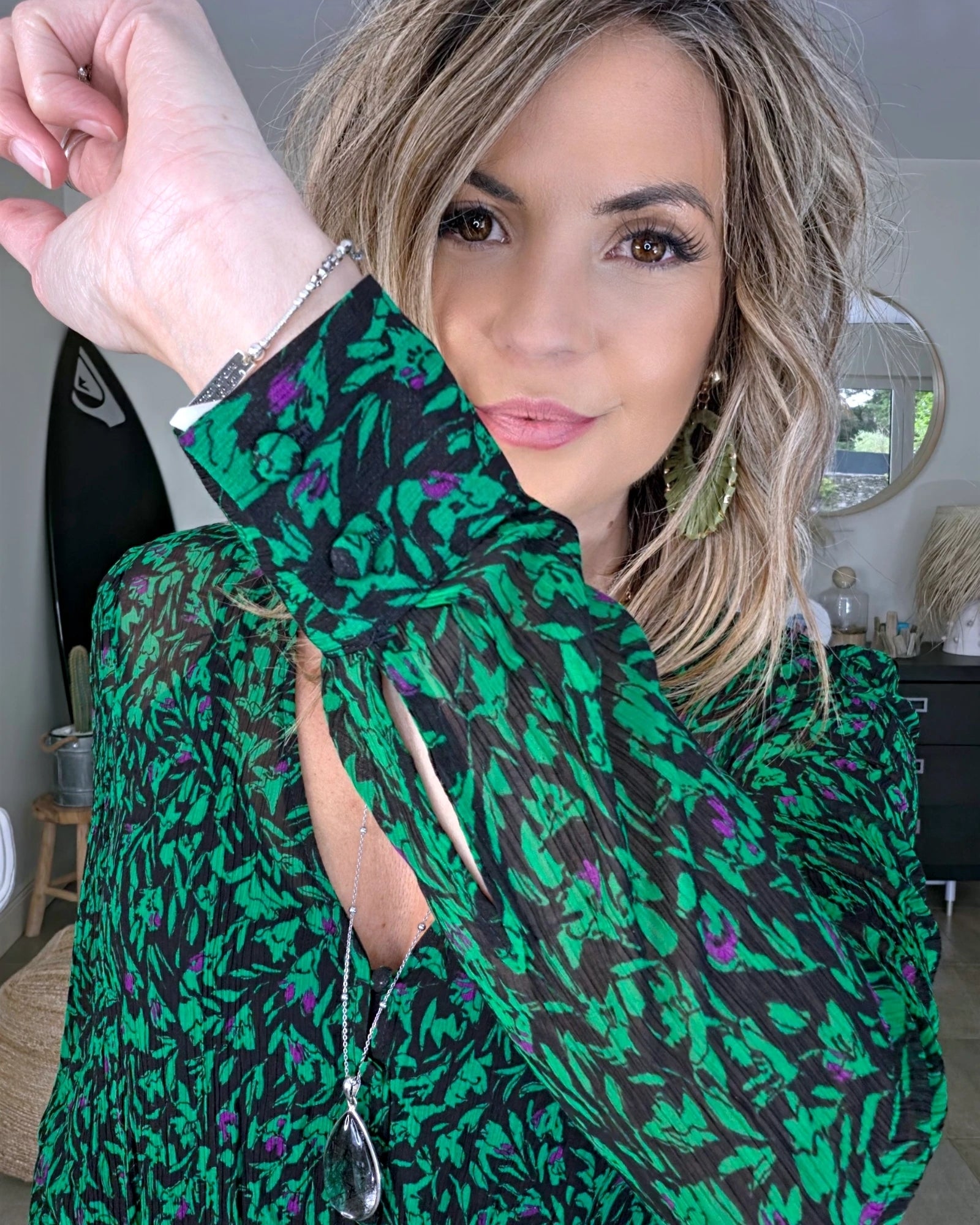 Robe Verte à imprimé noir