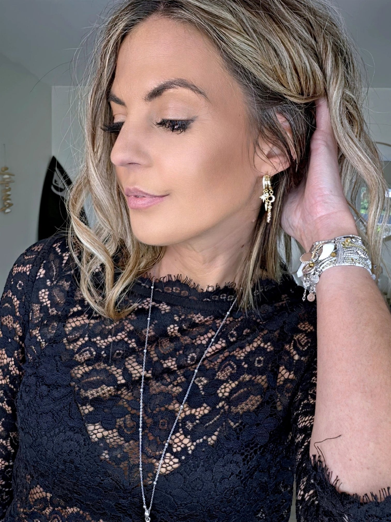 Boucles d'oreilles pendentes dorées acier inoxydable