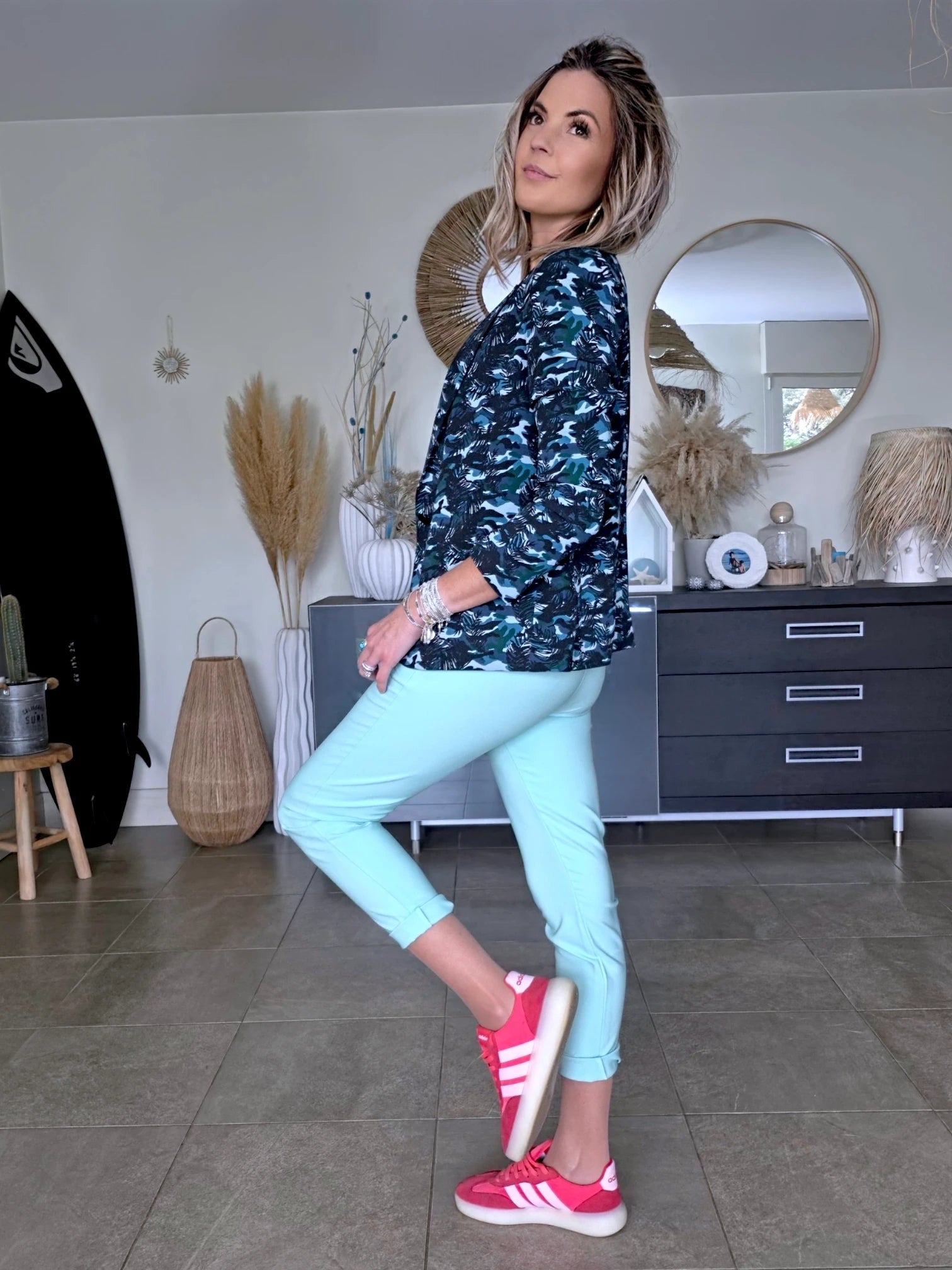 Pantalon chic bleu - vert menthe
