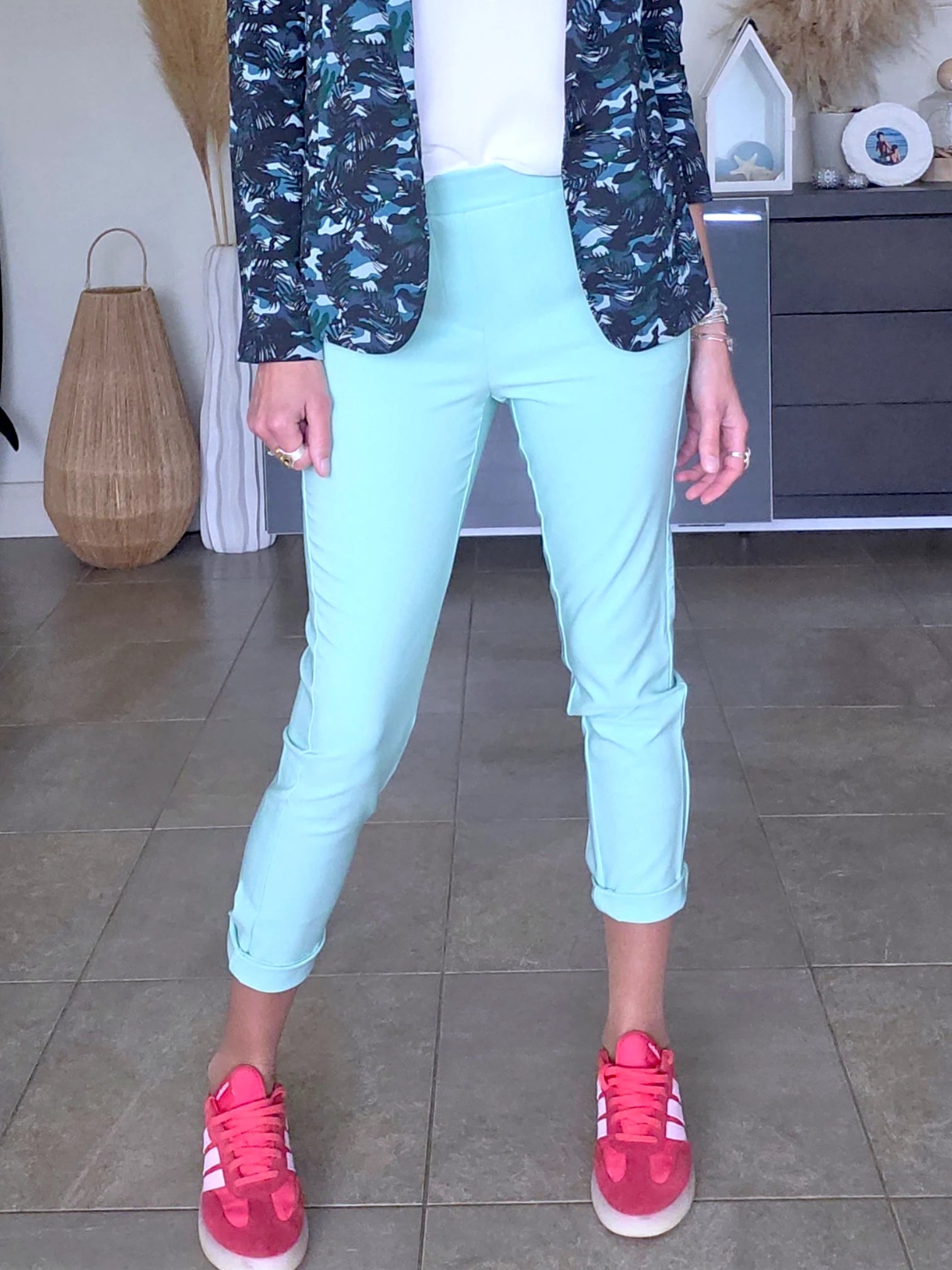 Pantalon chic bleu - vert menthe