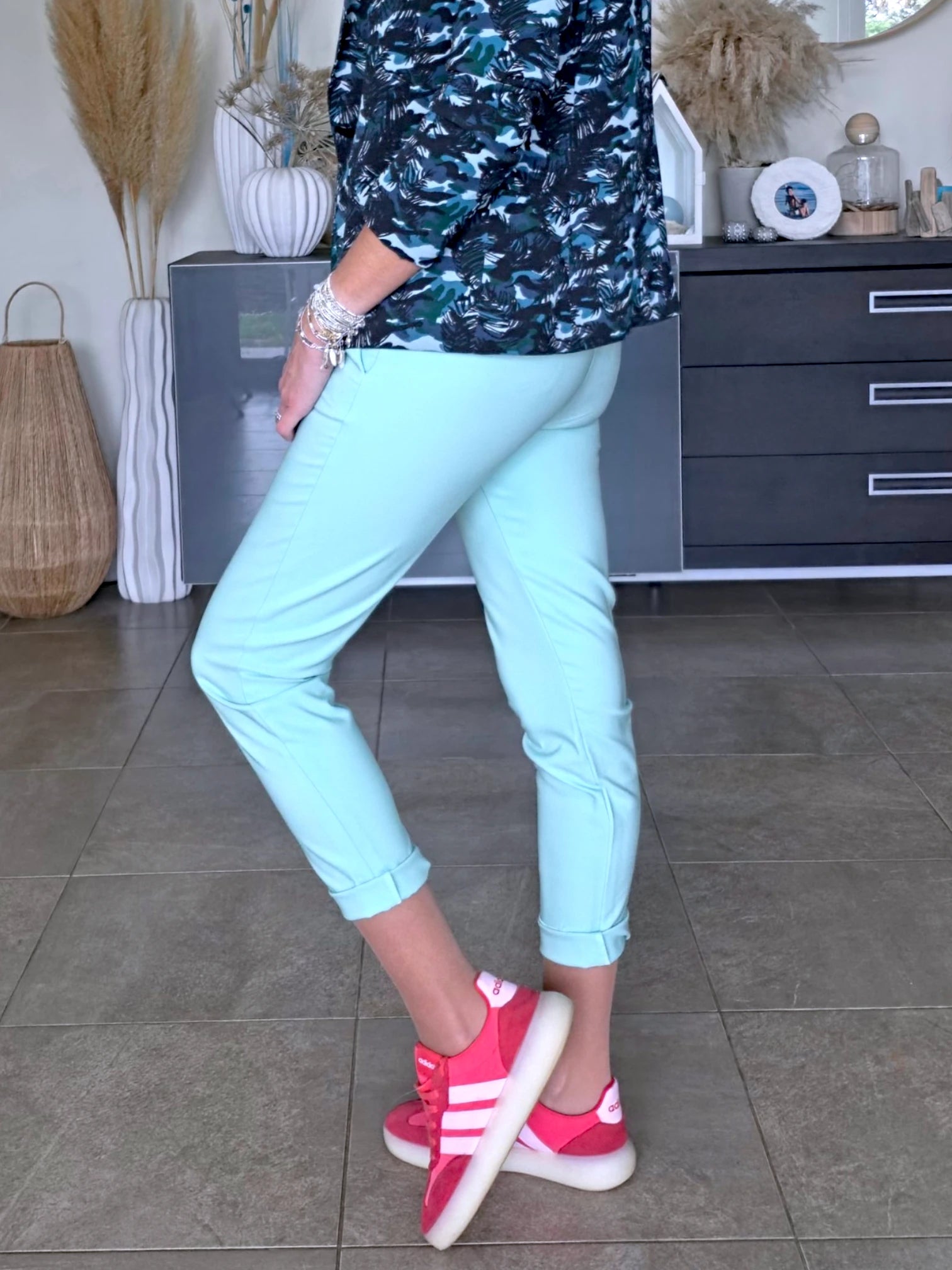 Pantalon chic bleu - vert menthe