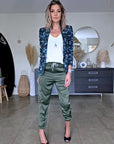 Pantalon cargo satiné kaki