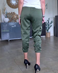 Pantalon cargo satiné kaki