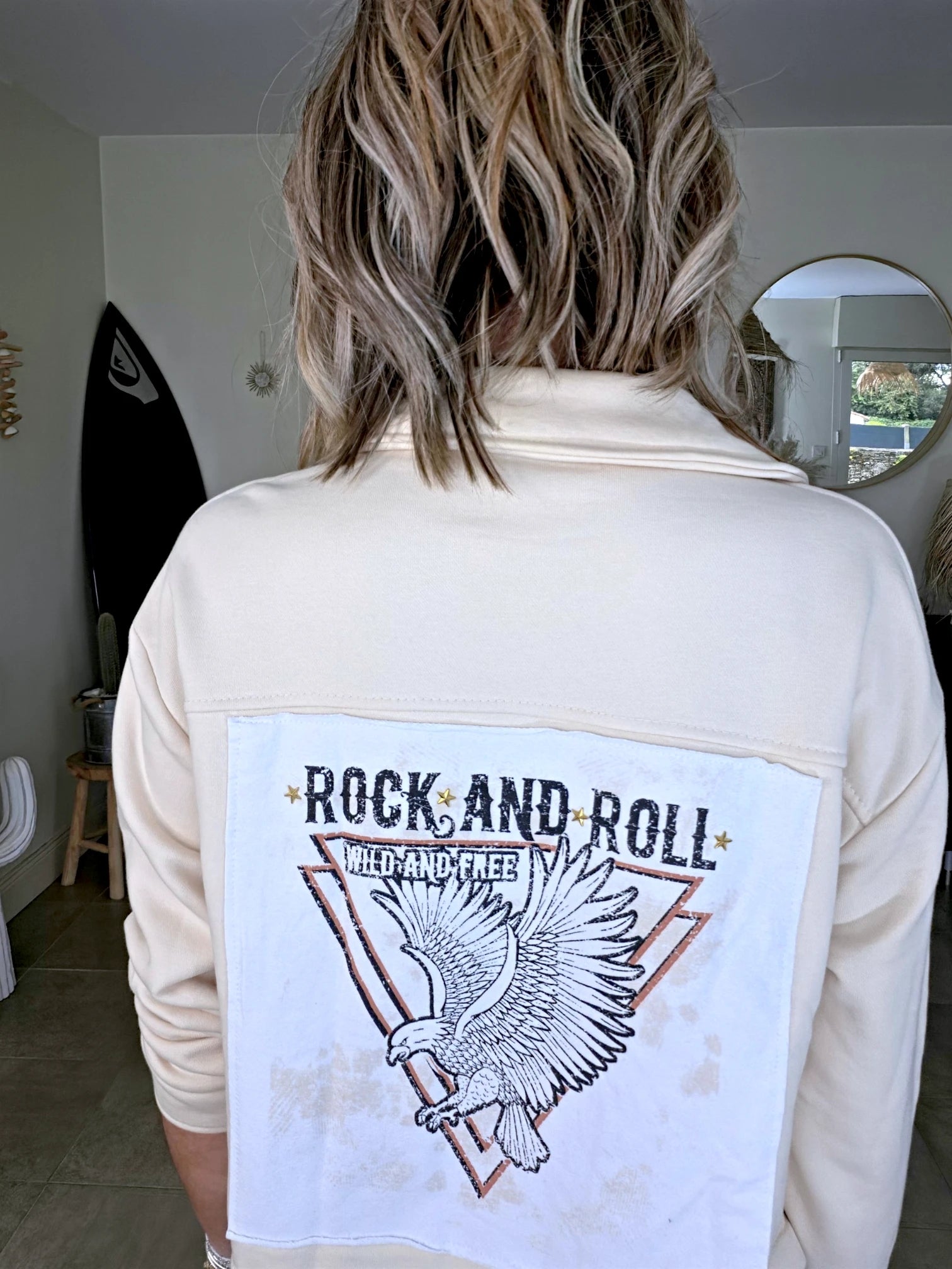 Veste sweat beige rock &amp; roll