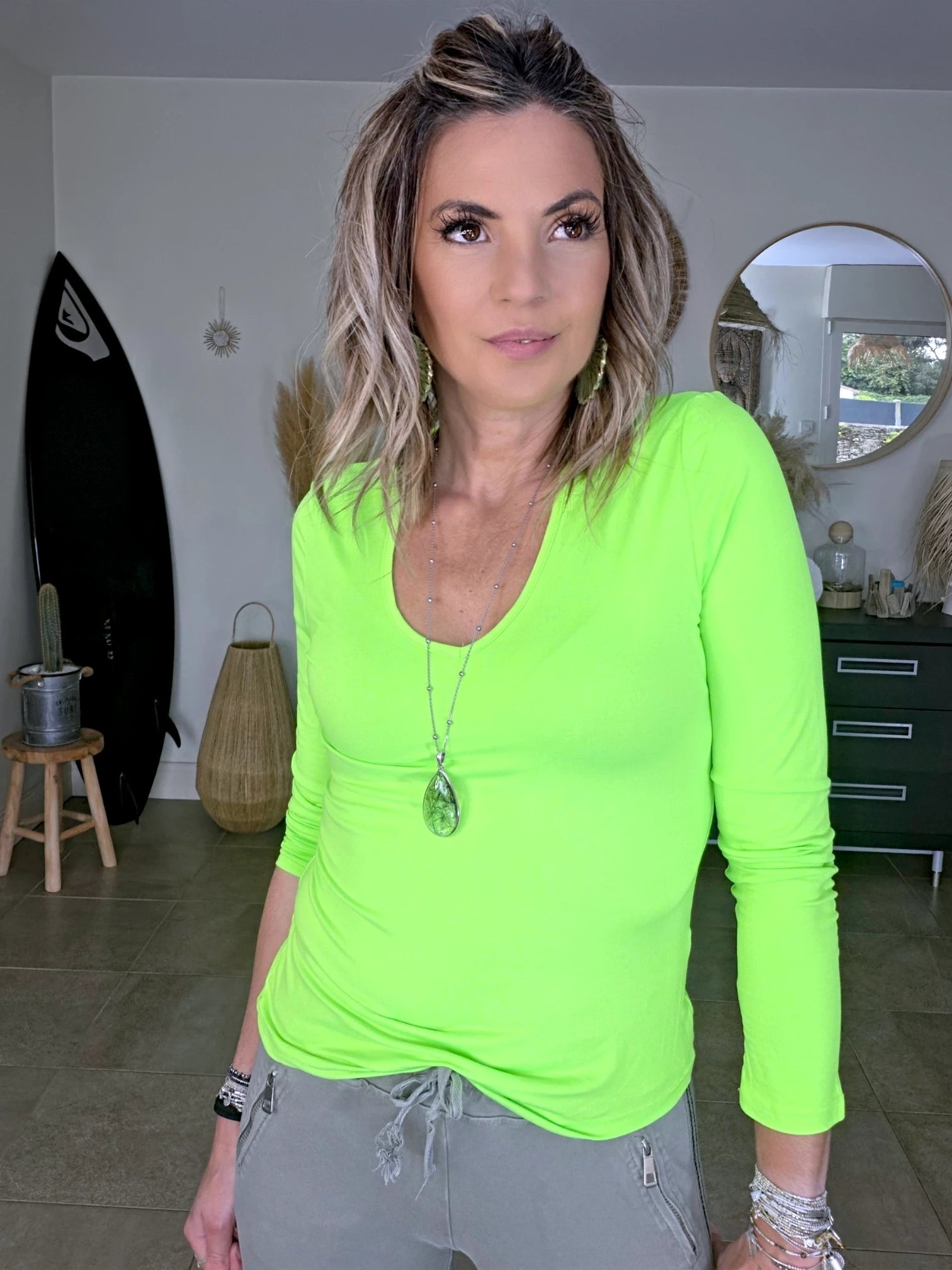 T-shirt en lycra vert-jaune fluo