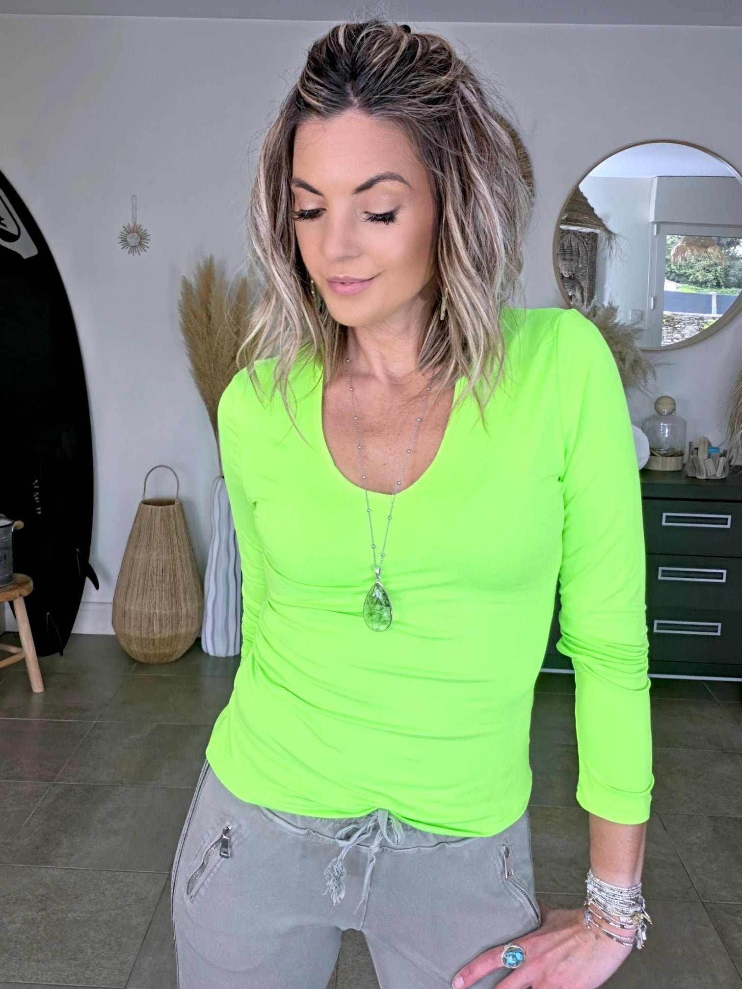 T-shirt en lycra vert-jaune fluo