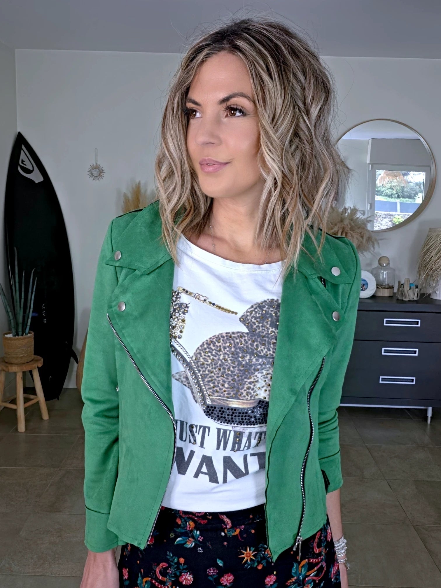 Perfecto vert en suédine