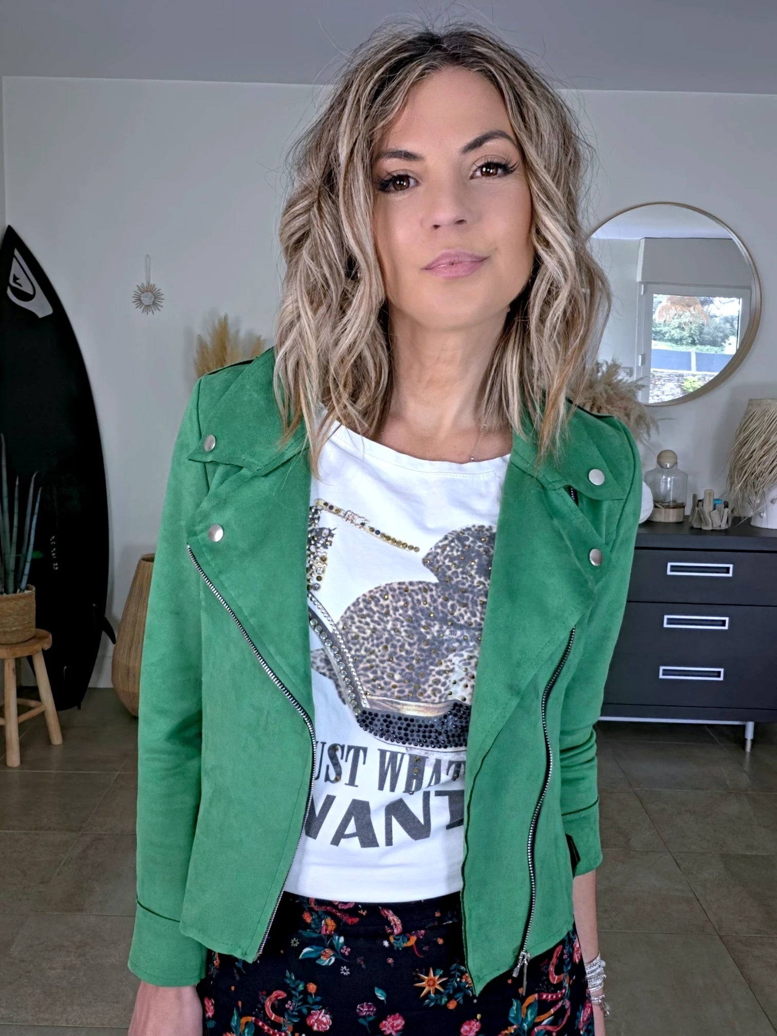 Perfecto vert en suédine
