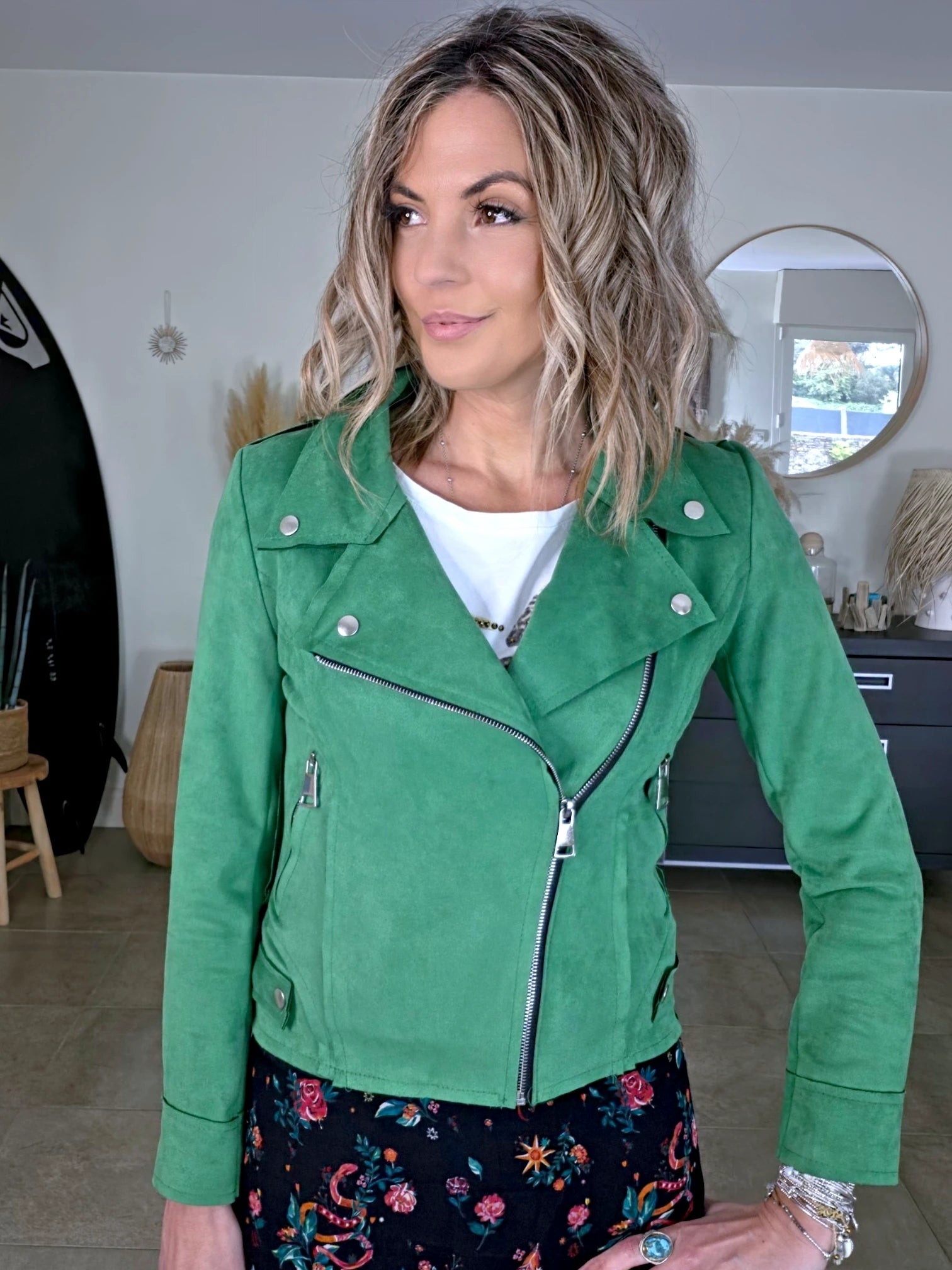Perfecto vert en suédine