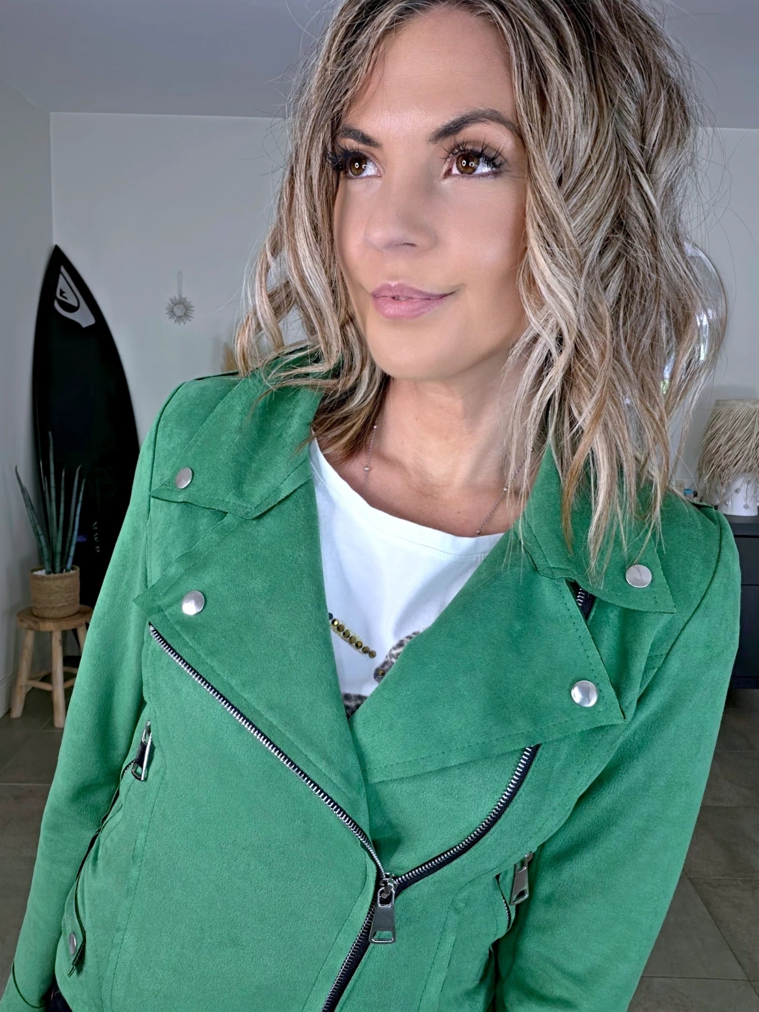 Perfecto vert en suédine