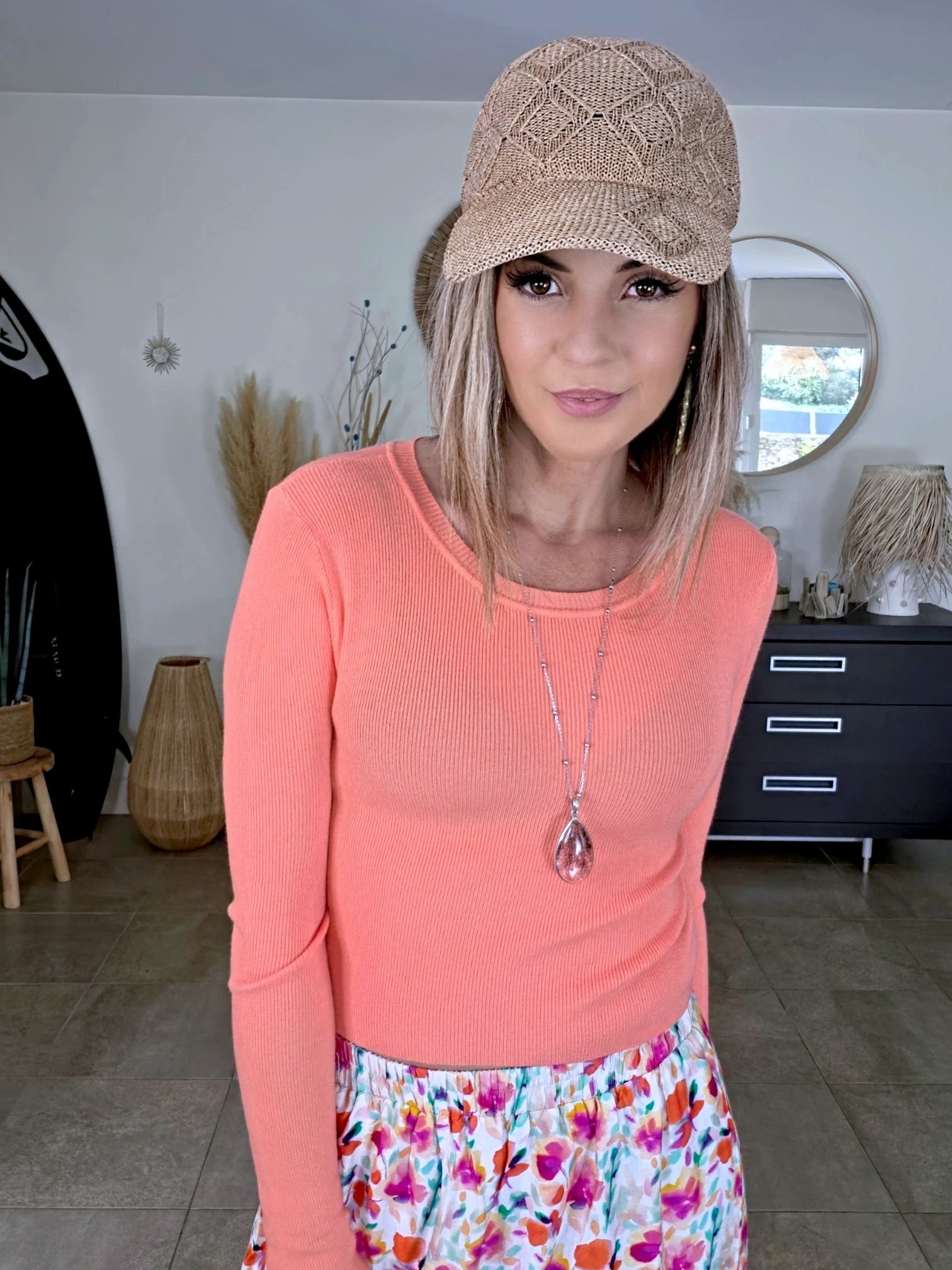 Pull corail clair à maille fine côtelée - 𝐌𝐚𝐫𝐢𝐧𝐚𝟒𝟒𝐟𝐚𝐦𝐢𝐥𝐲