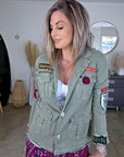 Veste saharienne kaki-beige customisée