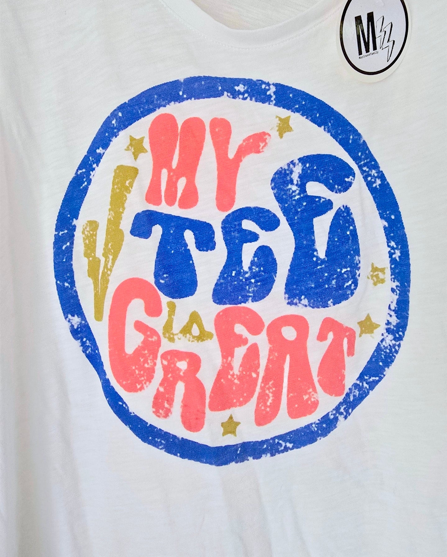 T-shirt blanc "My tee great" - 𝐌𝐚𝐫𝐢𝐧𝐚𝟒𝟒𝐟𝐚𝐦𝐢𝐥𝐲