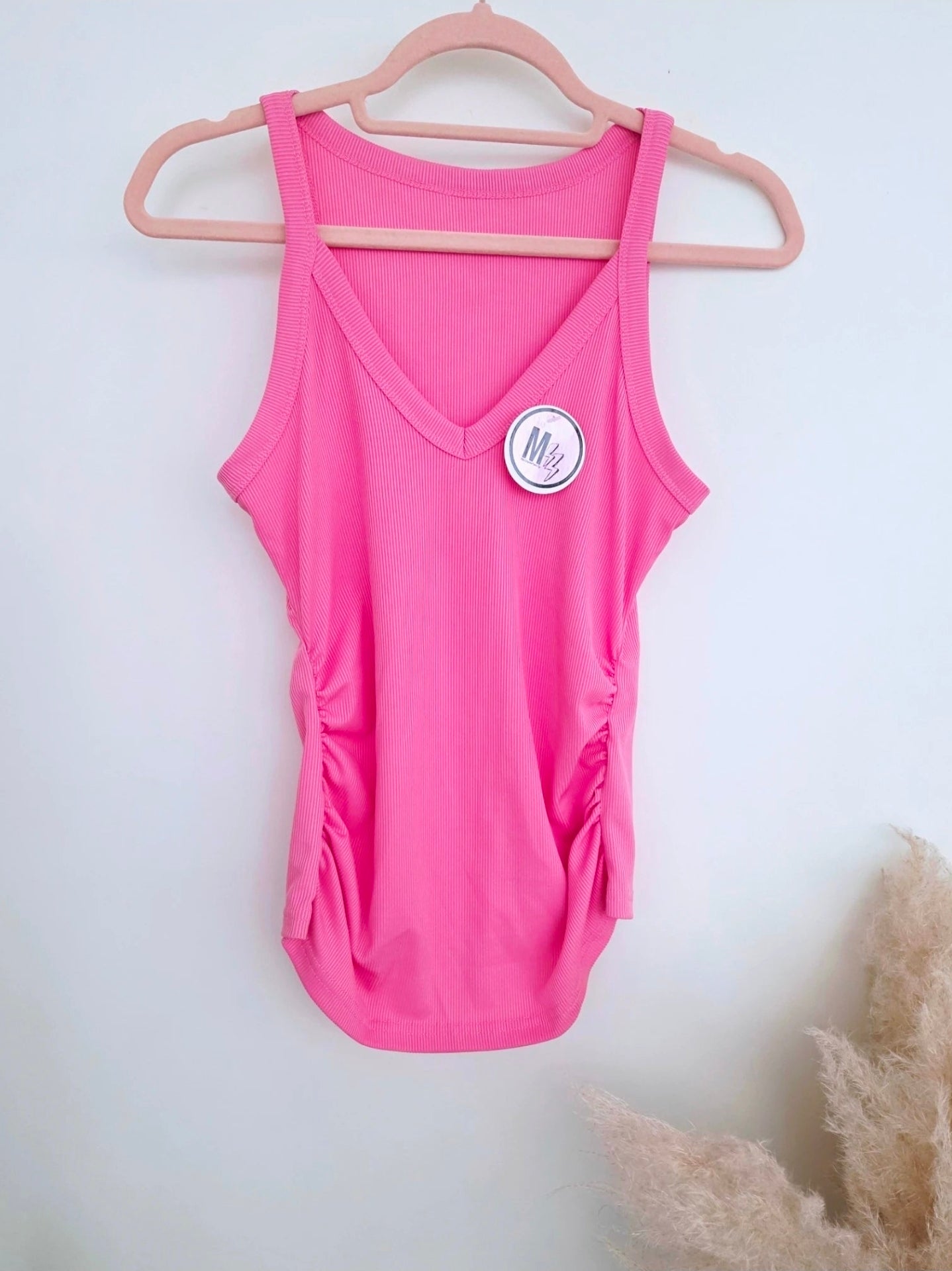 Débardeur rose à maille côtelée extensible