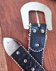 Ceinture noire à clous en strass rock - 𝐌𝐚𝐫𝐢𝐧𝐚𝟒𝟒𝐟𝐚𝐦𝐢𝐥𝐲