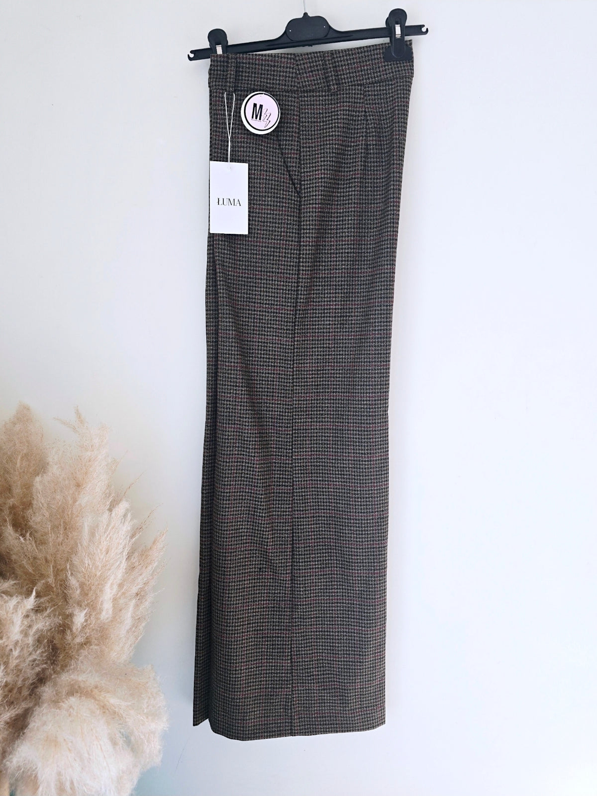 Pantalon palazzo marron à imprimé à carreaux