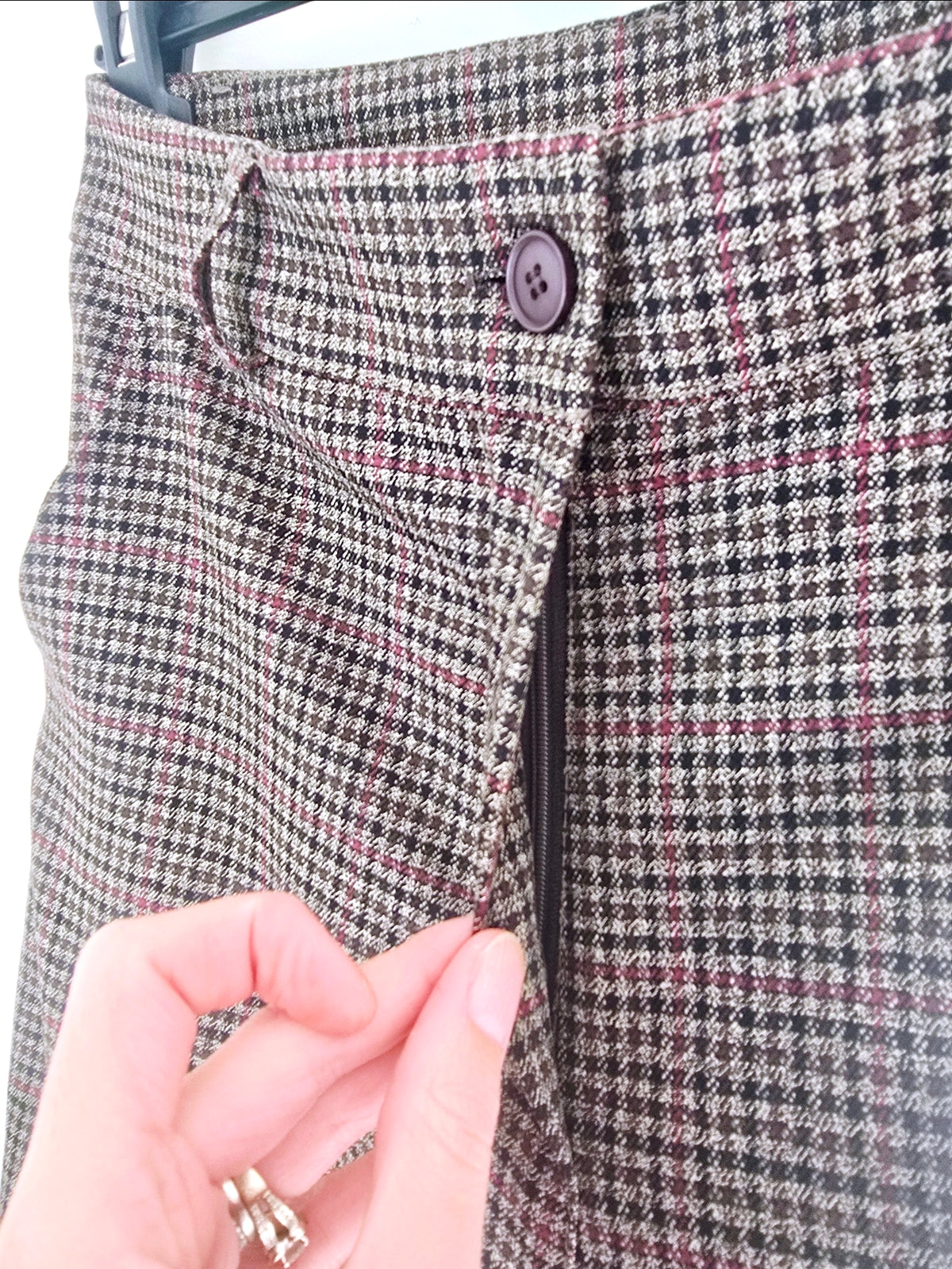 Pantalon palazzo marron à imprimé à carreaux