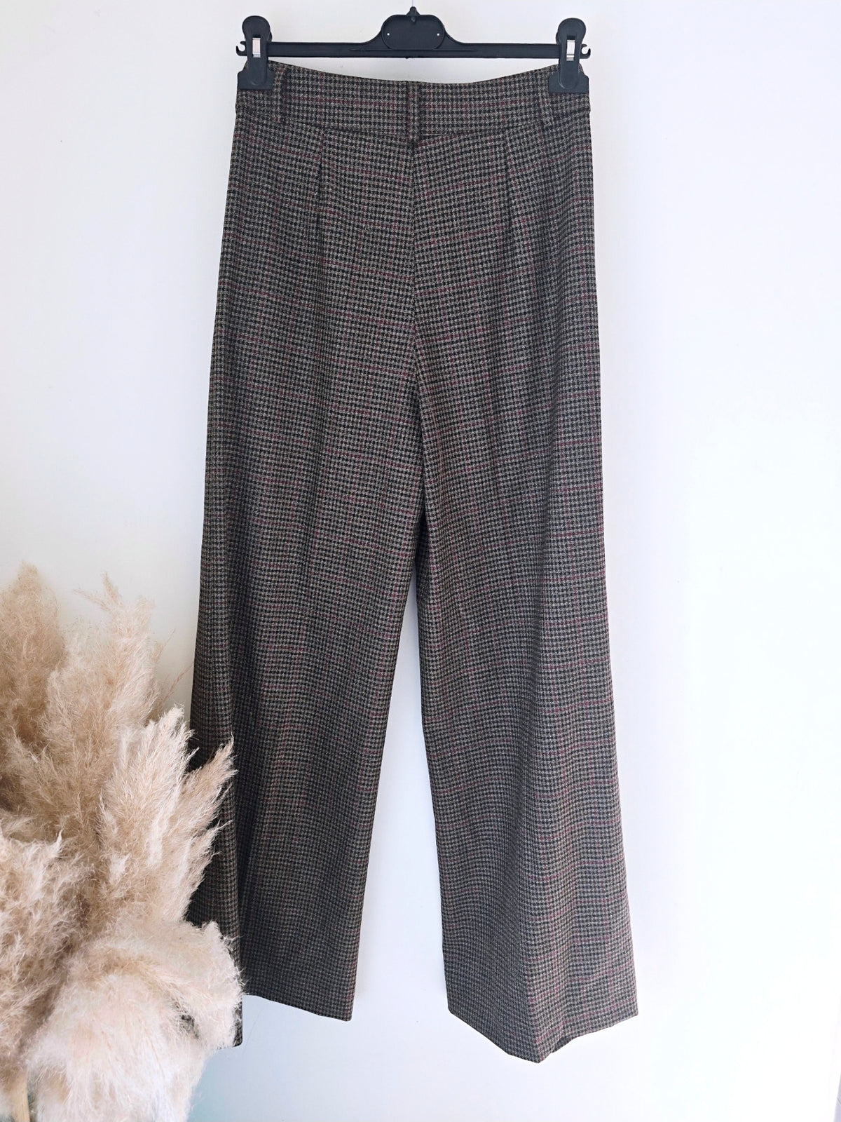 Pantalon palazzo marron à imprimé à carreaux
