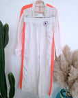 Ensemble veste + Pantalon en lin écru à bandes latérales fluo