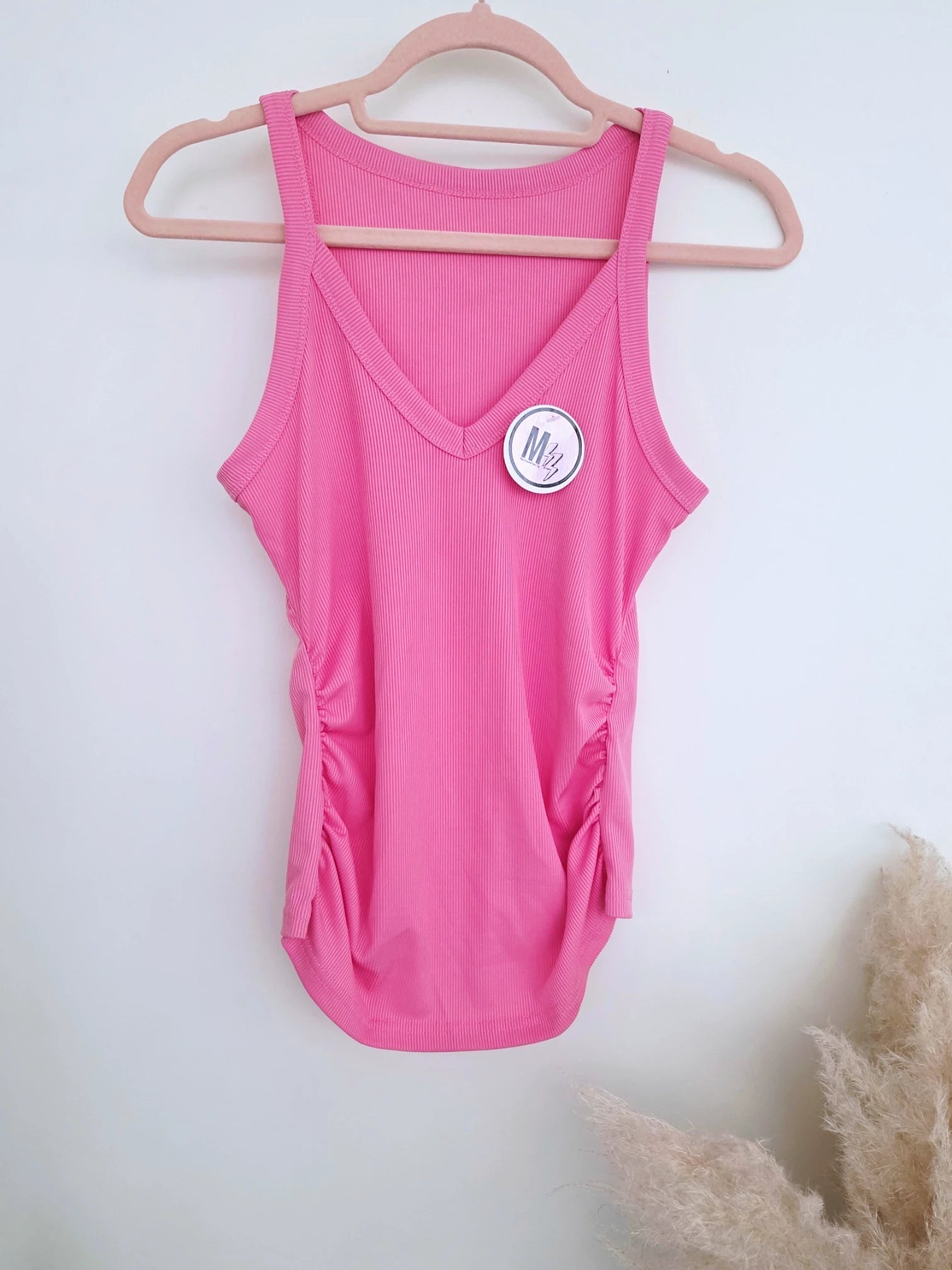 Débardeur rose maille côtelée