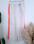 Ensemble veste + Pantalon en lin écru à bandes latérales fluo