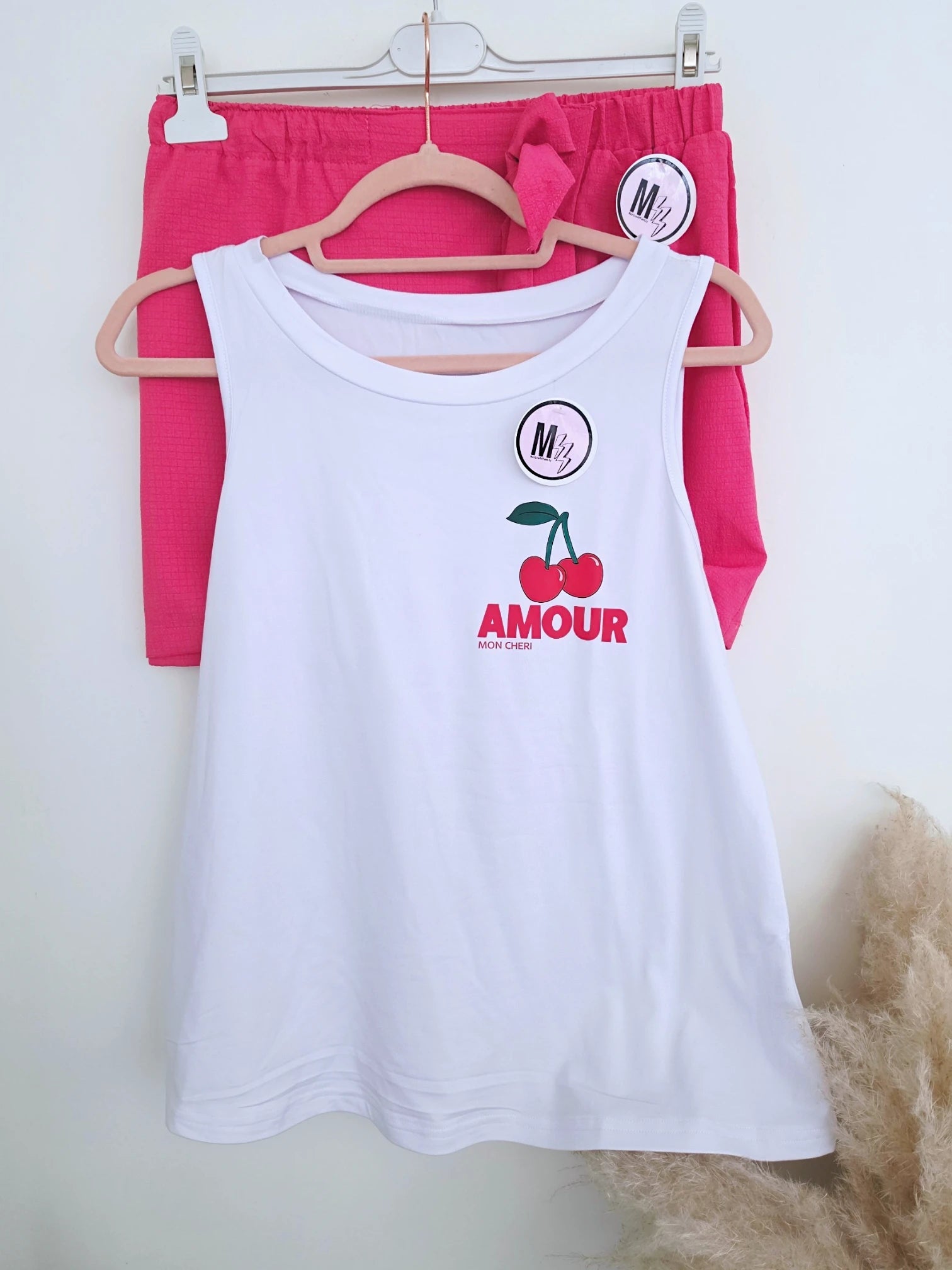 Ensemble débardeur + Jupe short rose fuchsia