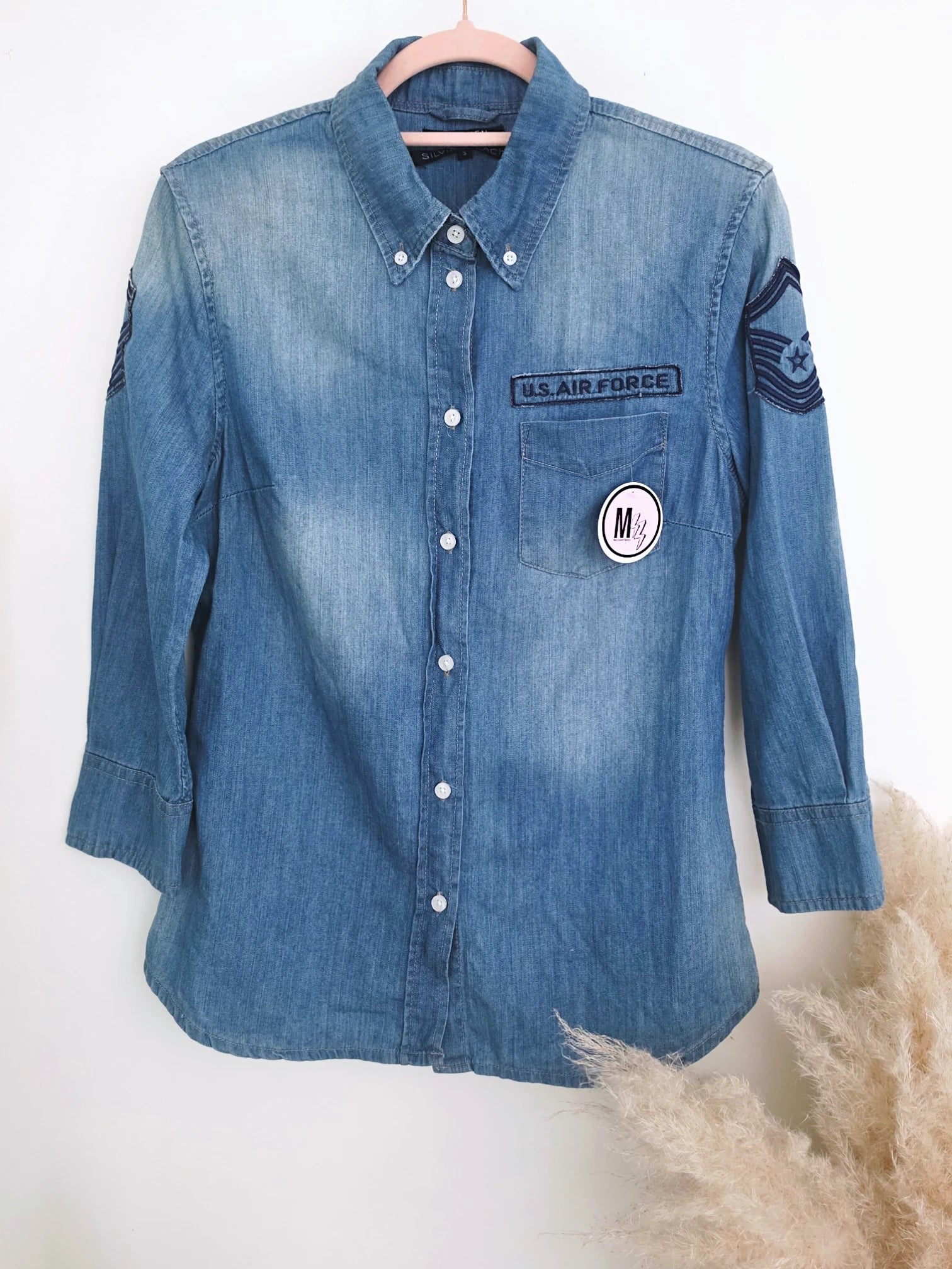 Chemise bleue en jean fine en coton