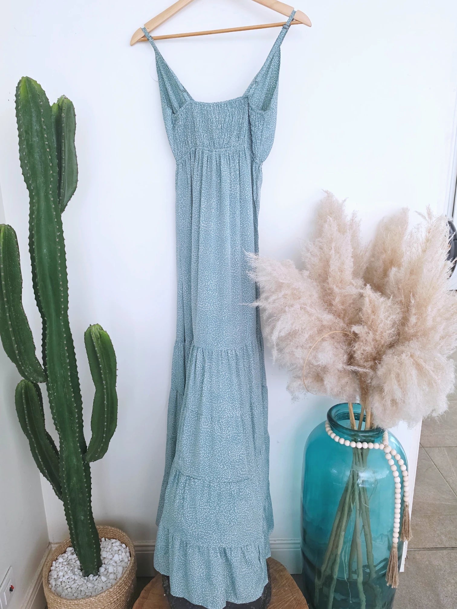 Robe longue vert d'eau à imprimé