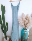 Robe longue vert d'eau à imprimé