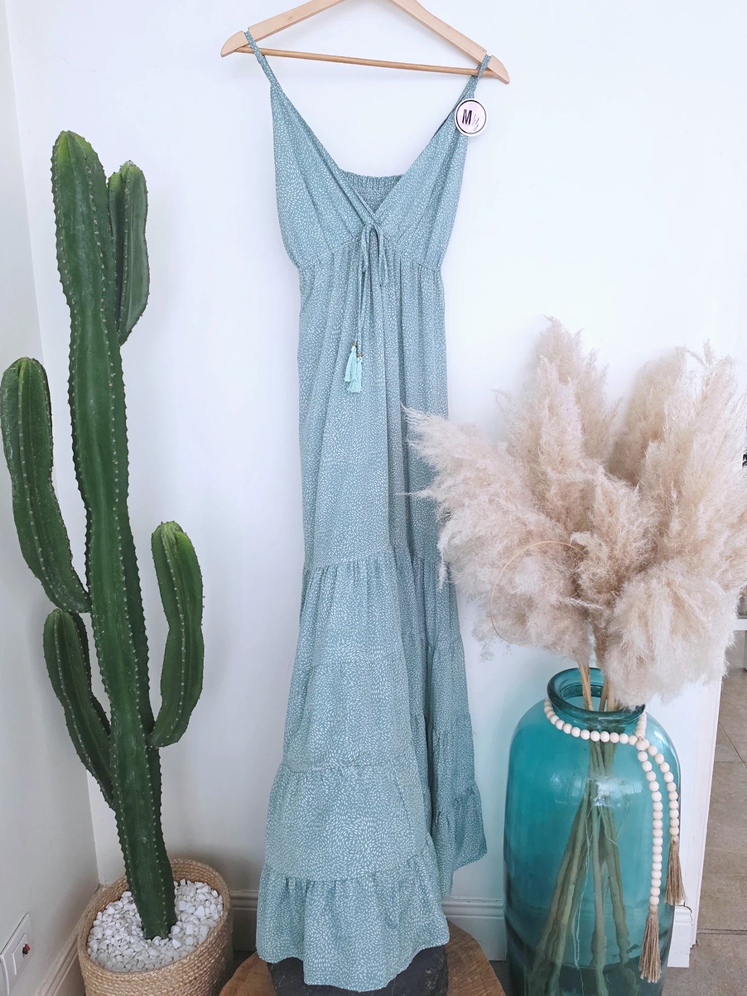 Robe longue vert d'eau à imprimé