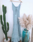 Robe longue vert d'eau à imprimé