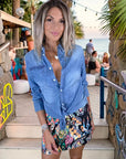 Chemise bleue en jean fine en coton