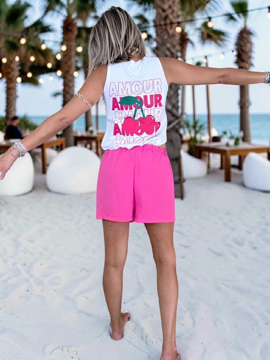 Ensemble débardeur + Jupe short rose fuchsia