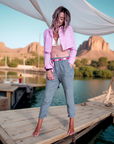 Chemise rayée rose