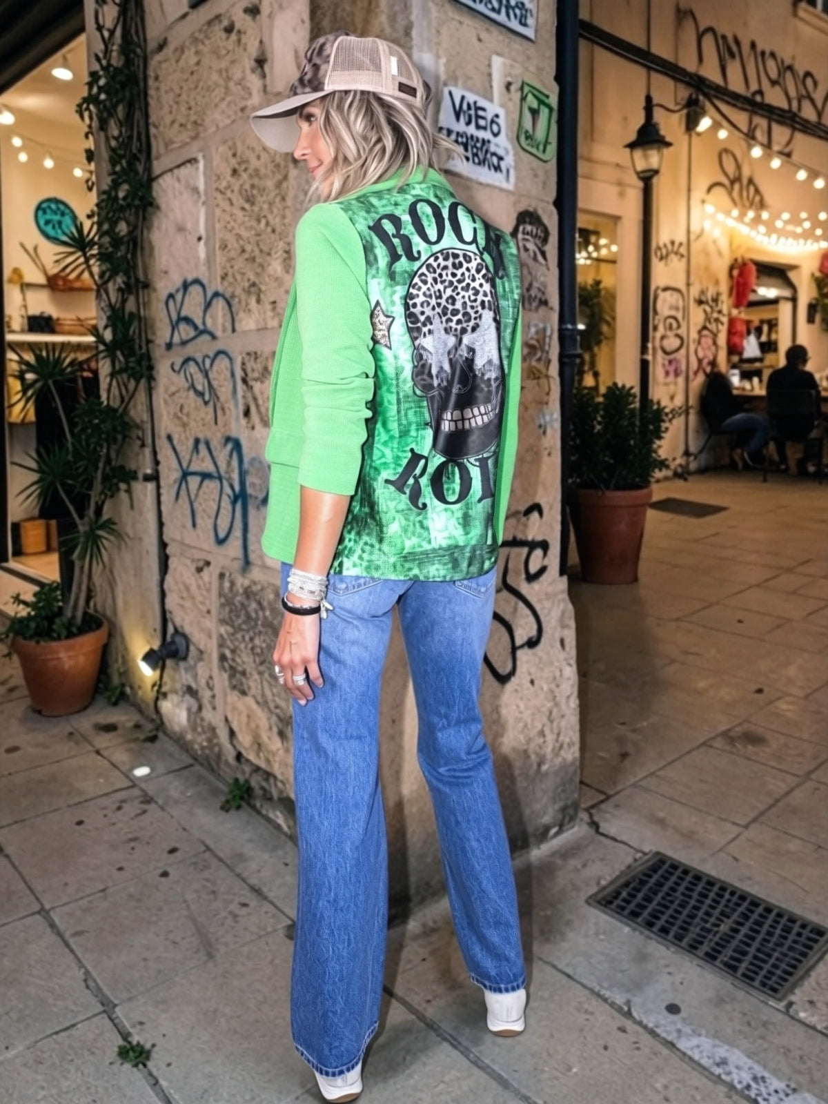 Veste velours ras vert "rock"