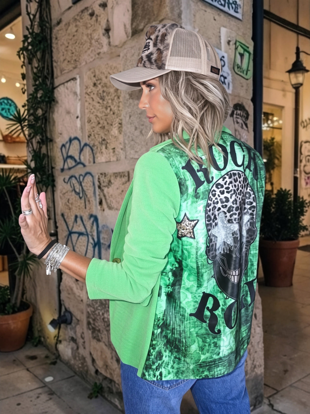 Veste velours ras vert "rock"