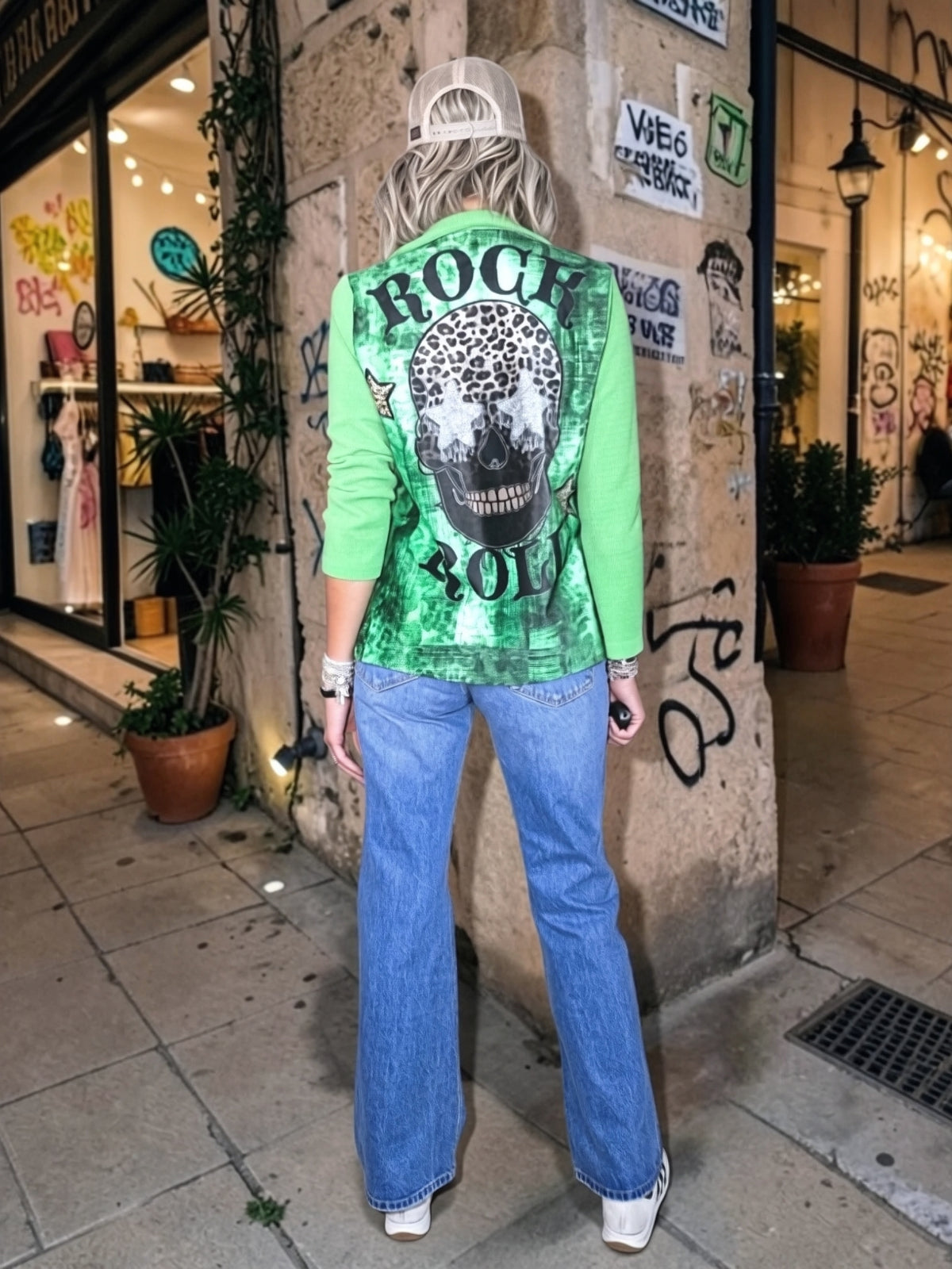 Veste velours ras vert "rock"