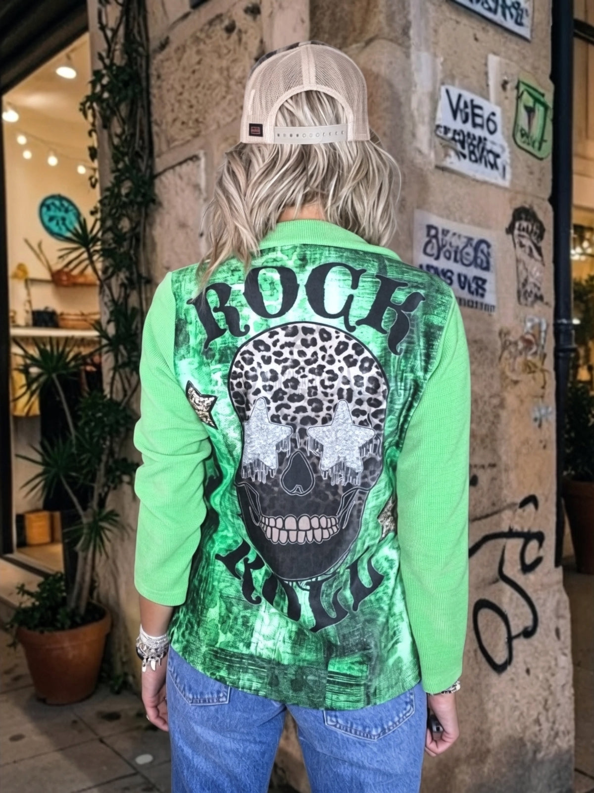 Veste velours ras vert "rock"