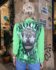Veste velours ras vert "rock"